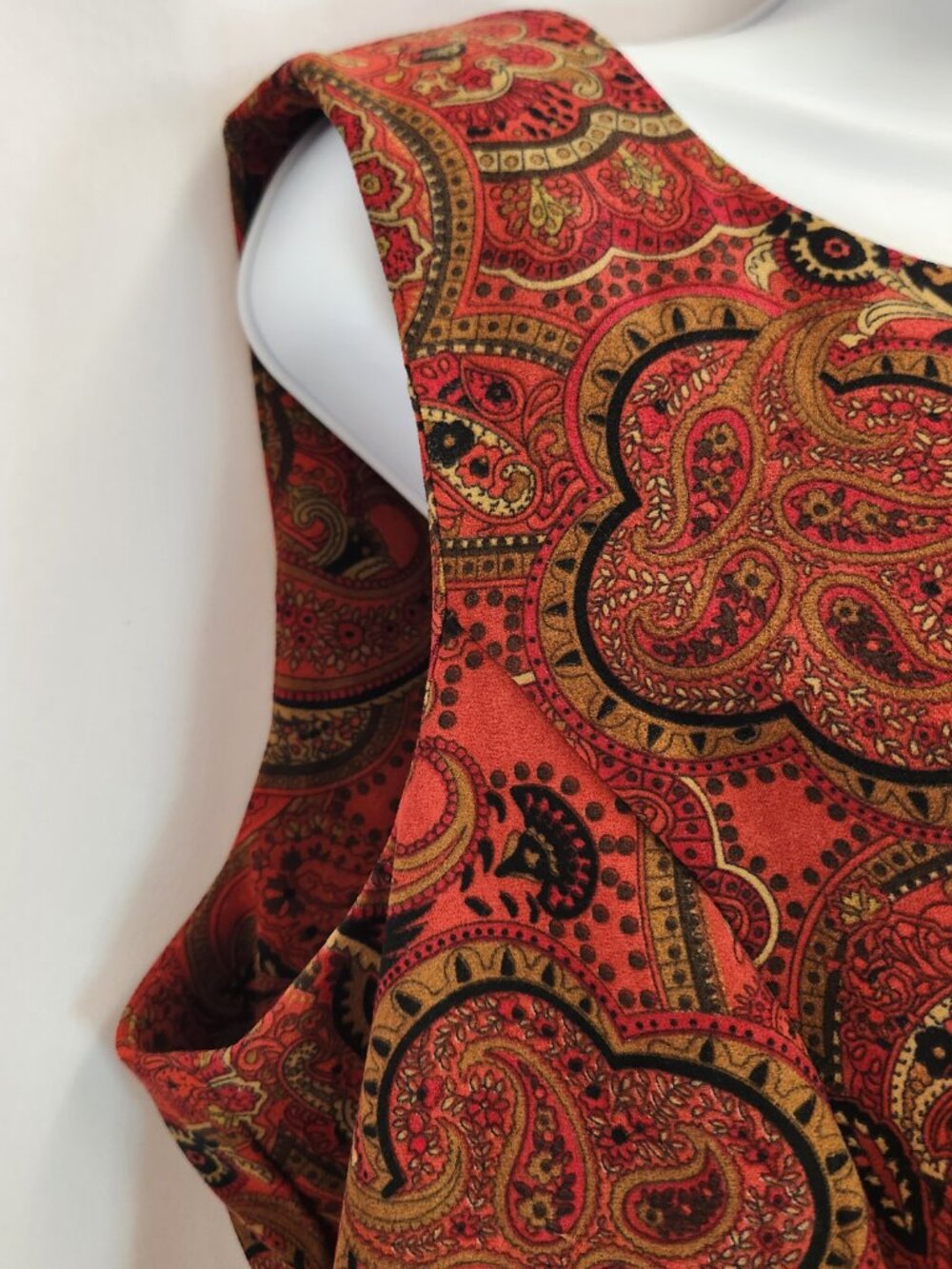 Coldwater Creek Red Orange Black Paisley Top Chinese Fabric Size 16 Side Zip - Picture 7 of 10